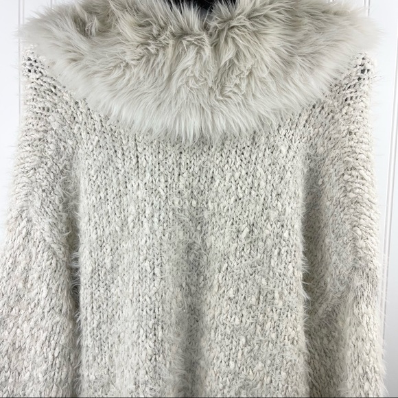 Anthropologie Sleeping On Snow Venla Fluffy Faux Fur Cardigan Cream Silver Med - Picture 9 of 15